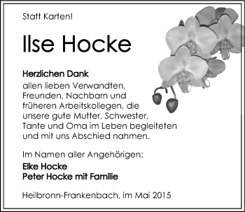 Traueranzeige von Ilse Hocke 