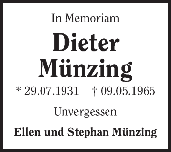 Traueranzeige von Dieter Münzing 