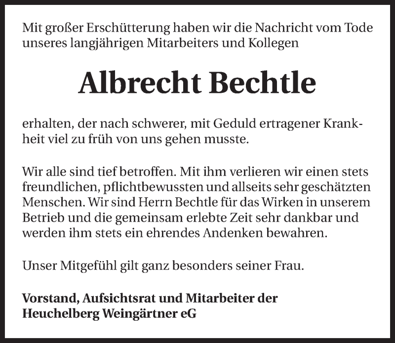  Traueranzeige für Albrecht Bechtle vom 04.03.2015 aus 
