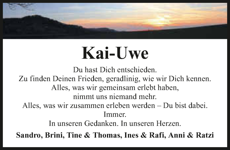  Traueranzeige für Kai-Uwe Kuttruff vom 30.03.2016 aus 