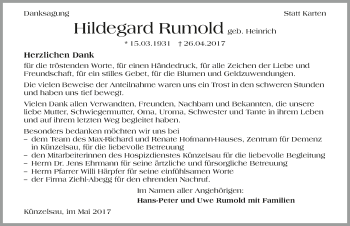 Traueranzeige von Hildegard Rumold 