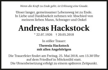 Traueranzeige von Andreas Hackstock 