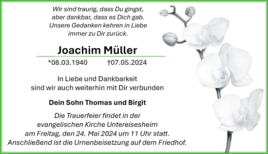 Traueranzeige von Joachim Müller von GESAMT