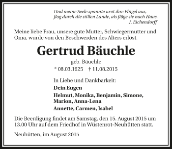 Traueranzeige von Gertrud Bäuchle 