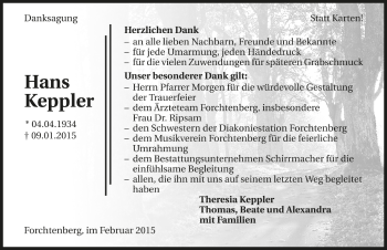 Traueranzeige von Hans Keppler 