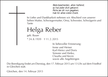 Traueranzeige von Helga Reber 