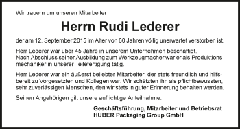 Traueranzeige von Rudi Lederer 