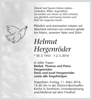Traueranzeige von Helmut Hergenröder 