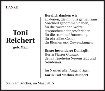Traueranzeige von Toni Reichert 