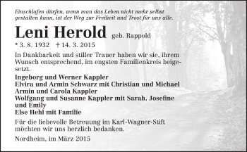 Traueranzeige von Leni Herold 