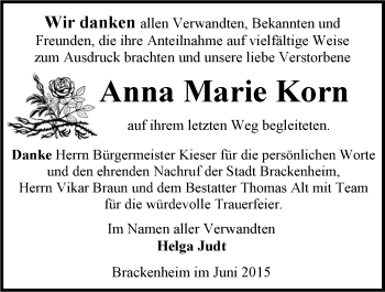 Traueranzeige von Anna Marie Korn 