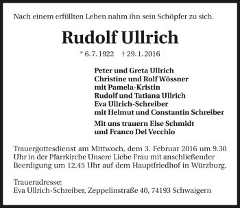 Traueranzeige von Rudolf Ullrich 