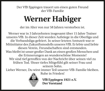 Traueranzeige von Werner Habiger 