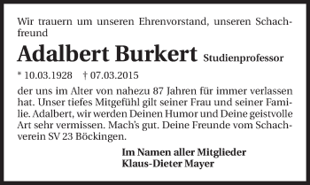 Traueranzeige von Adalbert Burkert 
