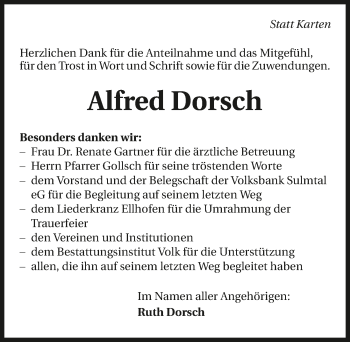 Traueranzeige von Alfred Dorsch 