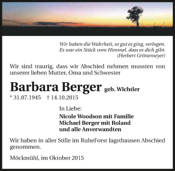 Traueranzeige von Barbara Berger 