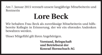 Traueranzeige von Lore Beck 