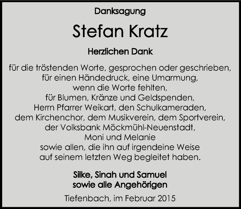  Traueranzeige für Stefan Kratz vom 28.02.2015 aus 