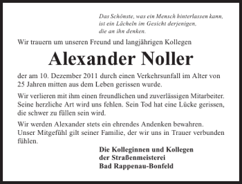 Traueranzeige von Alexander Noller 