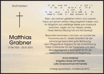 Traueranzeige von Matthias Grabner 