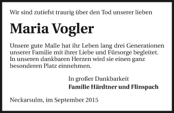 Traueranzeige von Maria Vogler 