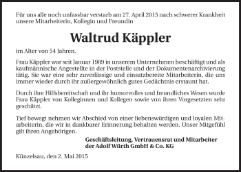 Traueranzeige von Waltrud Käppler 