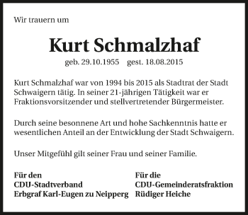 Traueranzeige von Kurt Schmalzhaf 
