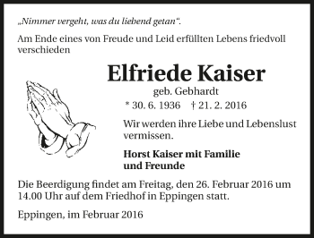 Traueranzeige von Elfriede Kaiser 