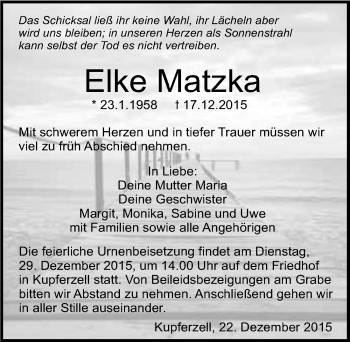 Traueranzeige von Elke Matzka 