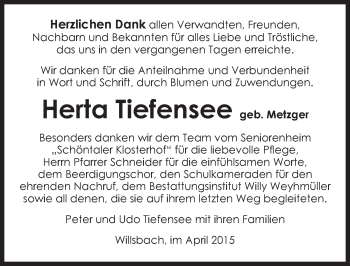 Traueranzeige von Herta Tiefensee 