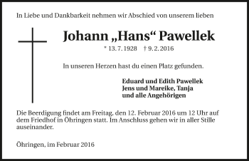 Traueranzeige von Johann Pawellek 