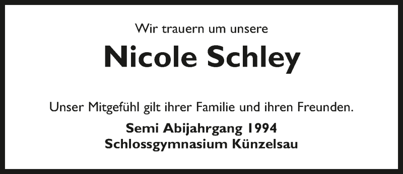  Traueranzeige für Nicole Schley vom 30.06.2015 aus 