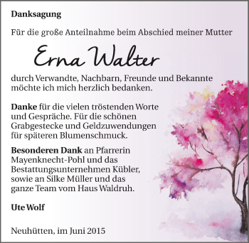 Traueranzeige von Erna Walter 