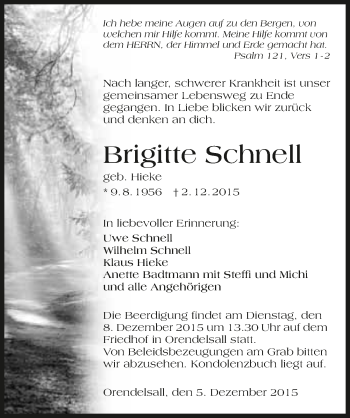 Traueranzeige von Brigitte Schnell 