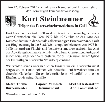 Traueranzeige von Kurt Steinbrenner 