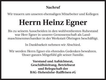 Traueranzeige von Heinz Egner 