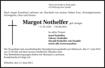 Traueranzeige von Margot Nothelfer 