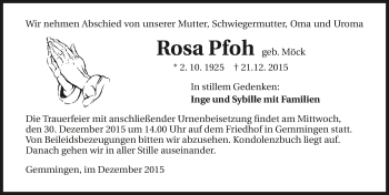 Traueranzeige von Rosa Pfoh 