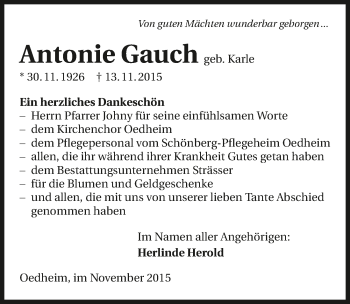 Traueranzeige von Antonie Gauch 