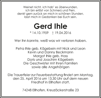 Traueranzeige von Gerd Ihle 