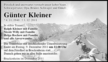 Traueranzeige von Günter Kleiner 