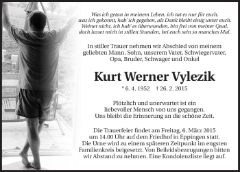 Traueranzeige von Kurt Werner Vylezik 