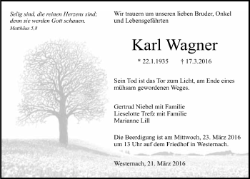 Traueranzeige von Karl Wagner 