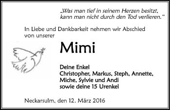 Traueranzeige von Hedwig Bauer 