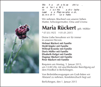 Traueranzeige von Maria Rückert 