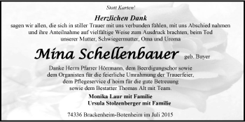 Traueranzeige von Mina Schellenbauer 