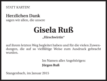 Traueranzeige von Gisela Ruß 