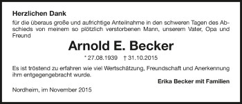 Traueranzeige von Arnold Becker 