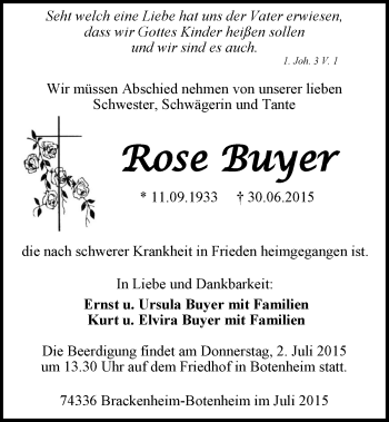 Traueranzeige von Rose Buyer 