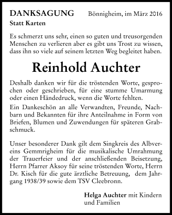 Traueranzeige von Reinhold Auchter 